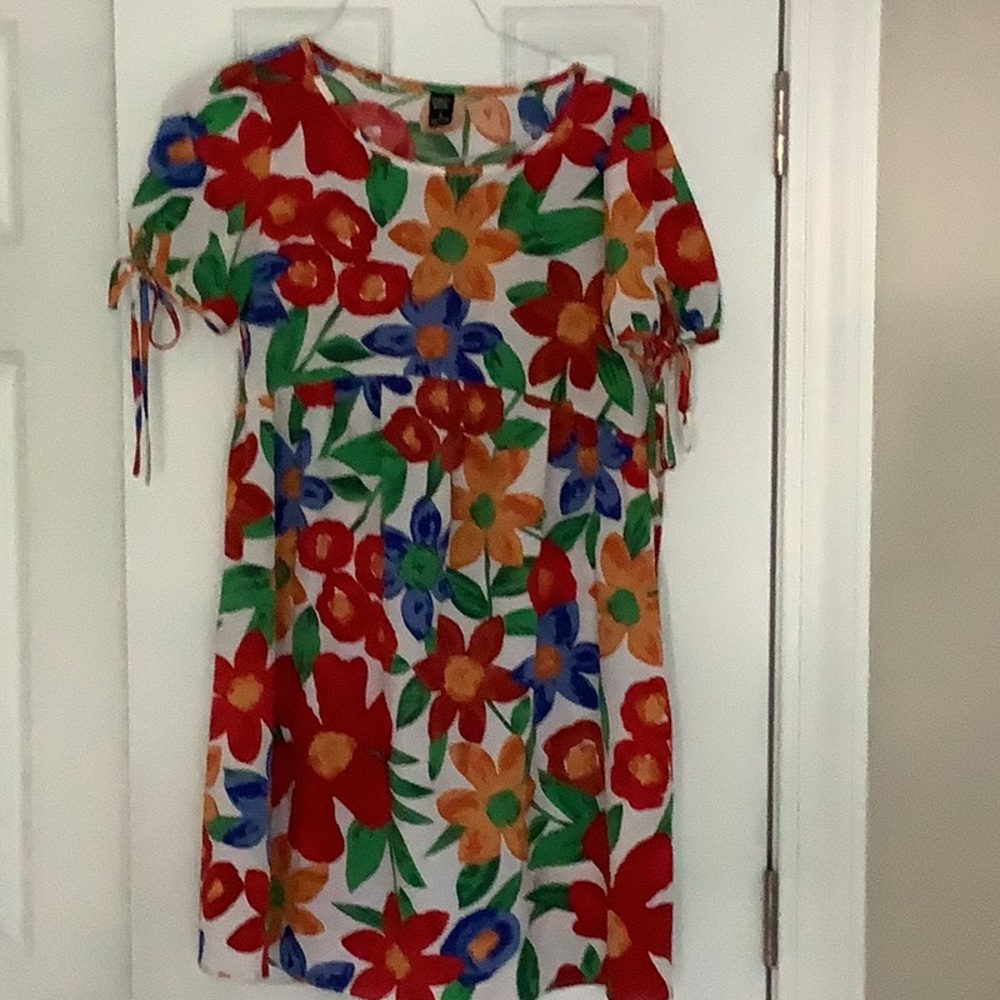 Emery Rose darling flowered dress, with ties on short puffy sleeve, size S